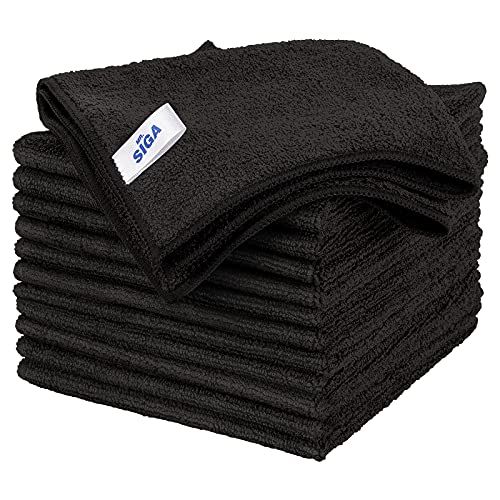 MR.SIGA Lot de 12 Chiffons de Nettoyage, Serviettes en Microfibre Tout Usage, Torchon de Nettoyage, Taille 32 x 32 cm, Noir