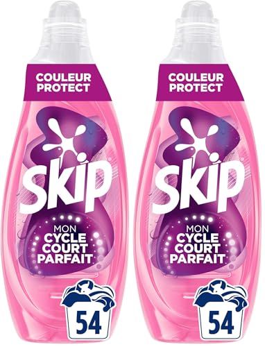 Skip Lessive liquide Mon Cycle Court Parfait Couleur Protect - 54 lavages - 1ère lessive conçue pour cycle court, efficace dès 15 minutes (Lot de 2)