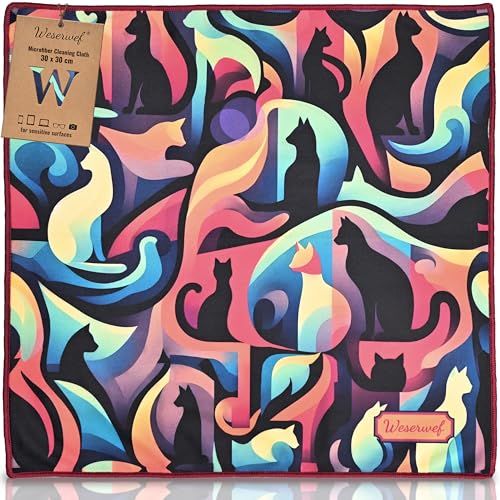 WESERWEF Chiffon de Nettoyage en Microfibre XXL au Design Élégant pour Lunettes, Smartphones, Tablettes, Appareils Photos, Chiffon à Lunettes et Chiffon pour Écran, 30 x 30 cm (Cats)