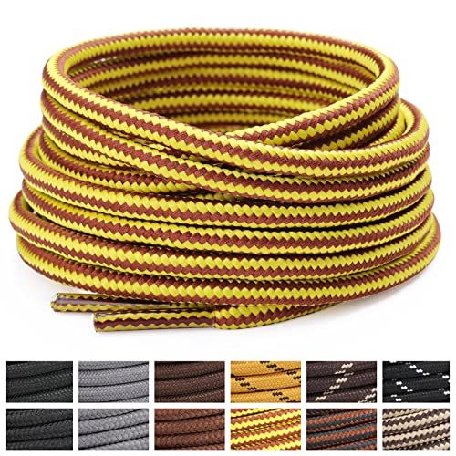 Stepace Lacets Ronds pour Bottes [2 Paires] Lacets Renforcés et Résistants pour Bottines, Chaussures de Randonnée, Chaussures de Travail Golden Brown-130(Stripe)
