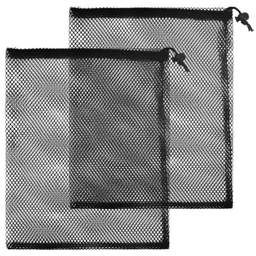 SUBTAVIK Lot de 2 Grands Sacs en Filet à Cordon de Serrage en Nylon Noir pour la Natation, la Plage et la Piscine (20 x 30 cm)