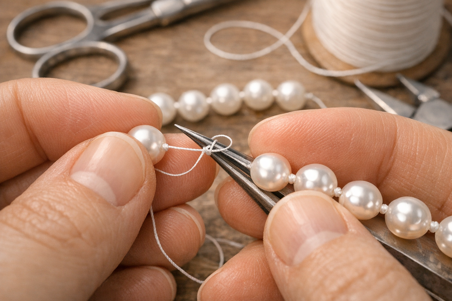 Comment faire des nœuds entre les perles d’un collier