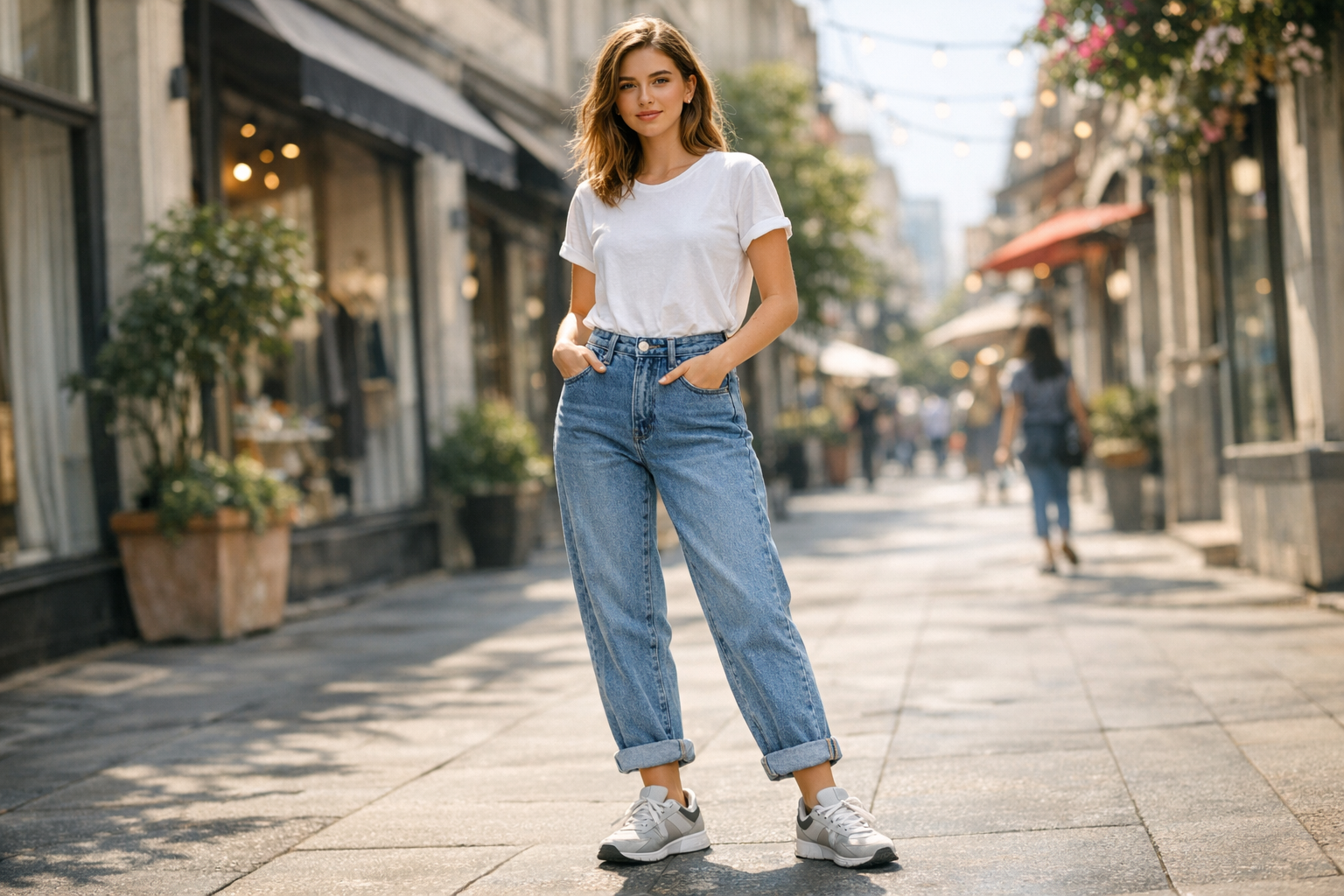 Comment porter le jean mom : looks, morphologie et associations réussies